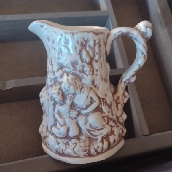 Vintage Ceramic Pitcher with Brown and Cream Design - Picture 1 of 3